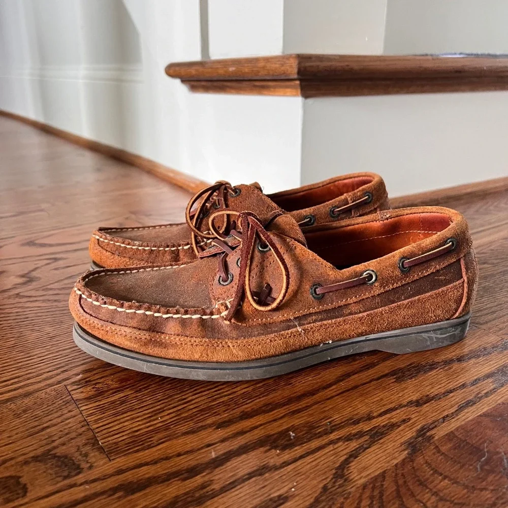 Vintage Polo Sport Ralph Lauren Mens Brown Suede Boat Shoes MA3614 Size 9.5 D